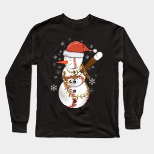 Christmas Snowman Playing Baseball for Baseball Fans Xmas Long Sleeve T-Shirt